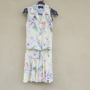 Vtg Kaua'iana Hawaii Set Skirt And Blouse Button Up Tropical Floral Size XS